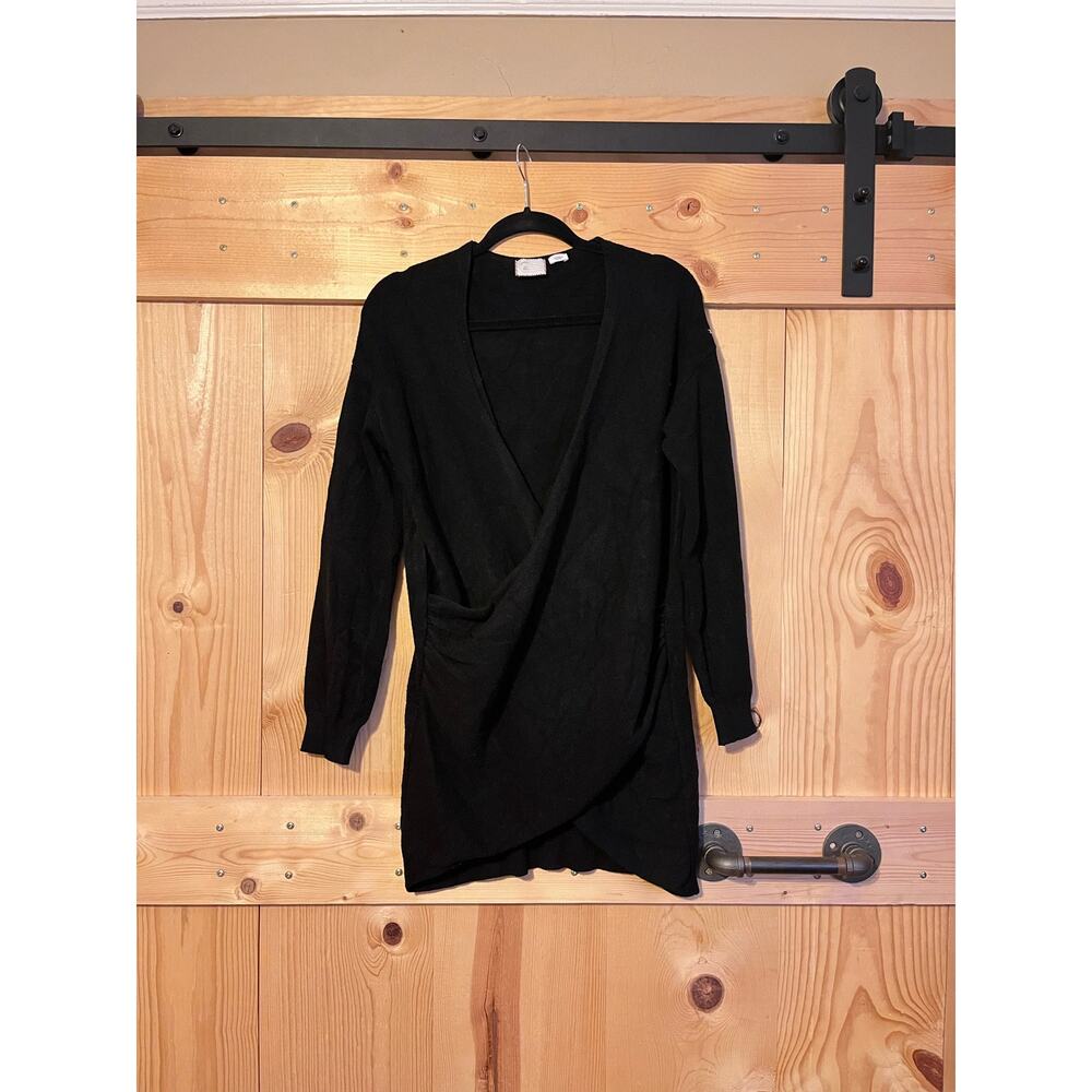 Anthropologie 9H15-STCL Black Tunic Cross Front Oversized Sweater Size S